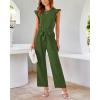 imageBTFBM Jumpsuits For Women 2026 Crew Neck Dressy Cap Sleeve Belted High Waist Wide Leg Romper One Piece Casual Outfits PocketsArmy Green