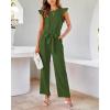 imageBTFBM Jumpsuits For Women 2026 Crew Neck Dressy Cap Sleeve Belted High Waist Wide Leg Romper One Piece Casual Outfits PocketsArmy Green