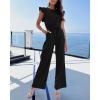 imageBTFBM Jumpsuits For Women 2026 Crew Neck Dressy Cap Sleeve Belted High Waist Wide Leg Romper One Piece Casual Outfits PocketsBlack