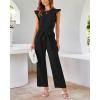 imageBTFBM Jumpsuits For Women 2026 Crew Neck Dressy Cap Sleeve Belted High Waist Wide Leg Romper One Piece Casual Outfits PocketsBlack