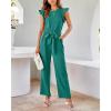 imageBTFBM Jumpsuits For Women 2026 Crew Neck Dressy Cap Sleeve Belted High Waist Wide Leg Romper One Piece Casual Outfits PocketsBlue Green