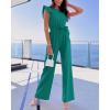 imageBTFBM Jumpsuits For Women 2026 Crew Neck Dressy Cap Sleeve Belted High Waist Wide Leg Romper One Piece Casual Outfits PocketsBlue Green
