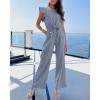 imageBTFBM Jumpsuits For Women 2026 Crew Neck Dressy Cap Sleeve Belted High Waist Wide Leg Romper One Piece Casual Outfits PocketsGrey