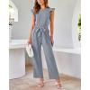 imageBTFBM Jumpsuits For Women 2026 Crew Neck Dressy Cap Sleeve Belted High Waist Wide Leg Romper One Piece Casual Outfits PocketsGrey
