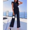 imageBTFBM Jumpsuits For Women 2026 Crew Neck Dressy Cap Sleeve Belted High Waist Wide Leg Romper One Piece Casual Outfits PocketsNavy