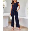 imageBTFBM Jumpsuits For Women 2026 Crew Neck Dressy Cap Sleeve Belted High Waist Wide Leg Romper One Piece Casual Outfits PocketsNavy