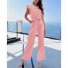 imageBTFBM Jumpsuits For Women 2026 Crew Neck Dressy Cap Sleeve Belted High Waist Wide Leg Romper One Piece Casual Outfits PocketsPink