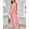 imageBTFBM Jumpsuits For Women 2026 Crew Neck Dressy Cap Sleeve Belted High Waist Wide Leg Romper One Piece Casual Outfits PocketsPink