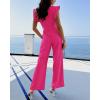 imageBTFBM Jumpsuits For Women 2026 Crew Neck Dressy Cap Sleeve Belted High Waist Wide Leg Romper One Piece Casual Outfits PocketsRose Red