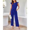 imageBTFBM Jumpsuits For Women 2026 Crew Neck Dressy Cap Sleeve Belted High Waist Wide Leg Romper One Piece Casual Outfits PocketsRoyal Blue