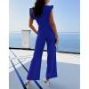 imageBTFBM Jumpsuits For Women 2026 Crew Neck Dressy Cap Sleeve Belted High Waist Wide Leg Romper One Piece Casual Outfits PocketsRoyal Blue