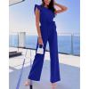 imageBTFBM Jumpsuits For Women 2026 Crew Neck Dressy Cap Sleeve Belted High Waist Wide Leg Romper One Piece Casual Outfits PocketsRoyal Blue