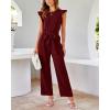 imageBTFBM Jumpsuits For Women 2026 Crew Neck Dressy Cap Sleeve Belted High Waist Wide Leg Romper One Piece Casual Outfits PocketsWine Red