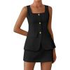 imageBTFBM 2 Piece Sets For Women Summer 2026 Spring Sleeveless Button Up Blazer Vest Tops Skirt Sets Business Casual OutfitsBlack