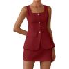 imageBTFBM 2 Piece Sets For Women Summer 2026 Spring Sleeveless Button Up Blazer Vest Tops Skirt Sets Business Casual OutfitsBurgundy