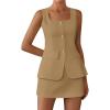 imageBTFBM 2 Piece Sets For Women Summer 2026 Spring Sleeveless Button Up Blazer Vest Tops Skirt Sets Business Casual OutfitsKhaki