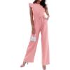 imageBTFBM Jumpsuits For Women 2026 Crew Neck Dressy Cap Sleeve Belted High Waist Wide Leg Romper One Piece Casual Outfits PocketsPink
