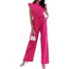 imageBTFBM Jumpsuits For Women 2026 Crew Neck Dressy Cap Sleeve Belted High Waist Wide Leg Romper One Piece Casual Outfits PocketsRose Red