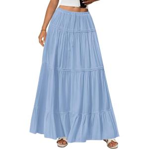 imageBTFBM Skirts for Women 2026 Summer Boho Beach Vacation Clothes Casual Pleated High Waisted Flowy Maxi SkirtBlue