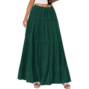 imageBTFBM Skirts for Women 2026 Summer Boho Beach Vacation Clothes Casual Pleated High Waisted Flowy Maxi SkirtGreen