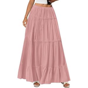 imageBTFBM Skirts for Women 2026 Summer Boho Beach Vacation Clothes Casual Pleated High Waisted Flowy Maxi SkirtPink