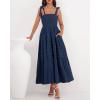 imageBTFBM Boho Maxi Dress Sleeveless Summer Dresses for Women 2026 Beach Vacation Smocked A Line Casual Sundress PocketsNavy Blue
