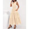 imageBTFBM Dresses for Women Spring 2026 Maxi Casual Dress Flutter Short Sleeve V Neck Elastic Waist Boho Beach Vacation PocketsApricot
