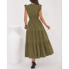 imageBTFBM Dresses for Women Spring 2026 Maxi Casual Dress Flutter Short Sleeve V Neck Elastic Waist Boho Beach Vacation PocketsArmy Green