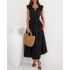 imageBTFBM Dresses for Women Spring 2026 Maxi Casual Dress Flutter Short Sleeve V Neck Elastic Waist Boho Beach Vacation PocketsBlack