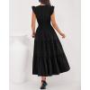 imageBTFBM Dresses for Women Spring 2026 Maxi Casual Dress Flutter Short Sleeve V Neck Elastic Waist Boho Beach Vacation PocketsBlack
