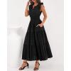 imageBTFBM Dresses for Women Spring 2026 Maxi Casual Dress Flutter Short Sleeve V Neck Elastic Waist Boho Beach Vacation PocketsBlack