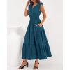 imageBTFBM Dresses for Women Spring 2026 Maxi Casual Dress Flutter Short Sleeve V Neck Elastic Waist Boho Beach Vacation PocketsLake Blue