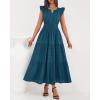 imageBTFBM Dresses for Women Spring 2026 Maxi Casual Dress Flutter Short Sleeve V Neck Elastic Waist Boho Beach Vacation PocketsLake Blue