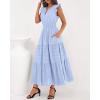 imageBTFBM Dresses for Women Spring 2026 Maxi Casual Dress Flutter Short Sleeve V Neck Elastic Waist Boho Beach Vacation PocketsLight Blue