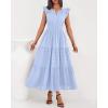 imageBTFBM Dresses for Women Spring 2026 Maxi Casual Dress Flutter Short Sleeve V Neck Elastic Waist Boho Beach Vacation PocketsLight Blue