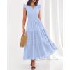 imageBTFBM Dresses for Women Spring 2026 Maxi Casual Dress Flutter Short Sleeve V Neck Elastic Waist Boho Beach Vacation PocketsLight Blue