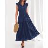 imageBTFBM Dresses for Women Spring 2026 Maxi Casual Dress Flutter Short Sleeve V Neck Elastic Waist Boho Beach Vacation PocketsNavy Blue