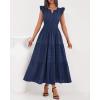 imageBTFBM Dresses for Women Spring 2026 Maxi Casual Dress Flutter Short Sleeve V Neck Elastic Waist Boho Beach Vacation PocketsNavy Blue