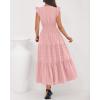 imageBTFBM Dresses for Women Spring 2026 Maxi Casual Dress Flutter Short Sleeve V Neck Elastic Waist Boho Beach Vacation PocketsPink