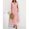 imageBTFBM Dresses for Women Spring 2026 Maxi Casual Dress Flutter Short Sleeve V Neck Elastic Waist Boho Beach Vacation PocketsPink