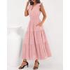 imageBTFBM Dresses for Women Spring 2026 Maxi Casual Dress Flutter Short Sleeve V Neck Elastic Waist Boho Beach Vacation PocketsPink