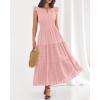 imageBTFBM Dresses for Women Spring 2026 Maxi Casual Dress Flutter Short Sleeve V Neck Elastic Waist Boho Beach Vacation PocketsPink