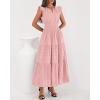 imageBTFBM Dresses for Women Spring 2026 Maxi Casual Dress Flutter Short Sleeve V Neck Elastic Waist Boho Beach Vacation PocketsPink