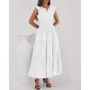 imageBTFBM Dresses for Women Spring 2026 Maxi Casual Dress Flutter Short Sleeve V Neck Elastic Waist Boho Beach Vacation PocketsWhite