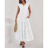 imageBTFBM Dresses for Women Spring 2026 Maxi Casual Dress Flutter Short Sleeve V Neck Elastic Waist Boho Beach Vacation PocketsWhite