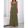 imageBTFBM Summer Dresses for Women 2026 Maxi Casual Square Neck Flowy Long Sundress Spring Wedding Guest Cocktail DressArmy Green