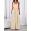 imageBTFBM Summer Dresses for Women 2026 Maxi Casual Square Neck Flowy Long Sundress Spring Wedding Guest Cocktail DressBeige