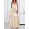 imageBTFBM Summer Dresses for Women 2026 Maxi Casual Square Neck Flowy Long Sundress Spring Wedding Guest Cocktail DressBeige