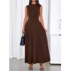 imageBTFBM Summer Dresses for Women 2026 Mock Neck Sleeveless High Waist Flowy A Line Maxi Cocktail Dress Wedding GuestDark Brown