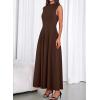 imageBTFBM Summer Dresses for Women 2026 Mock Neck Sleeveless High Waist Flowy A Line Maxi Cocktail Dress Wedding GuestDark Brown